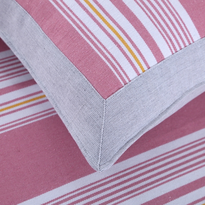 91家纺网 家纺一手货源 找家纺 恋尚羽 2025新款加厚纯棉老粗布凉席三件套 条纹 豆沙