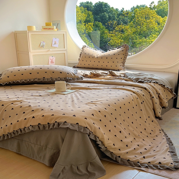 91家纺网 家纺一手货源 找家纺 欧尚 2025新款夏被四件套 灰爱心