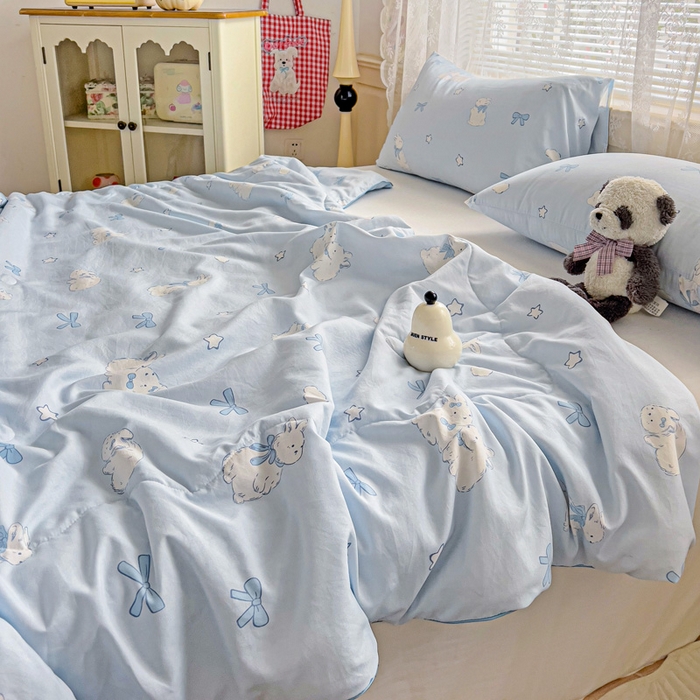 91家纺网 家纺一手货源 找家纺 2025春夏新款嵌绳款云柔水洗棉单夏被夏凉被空调被 嵌绳夏被-奶团兔兔