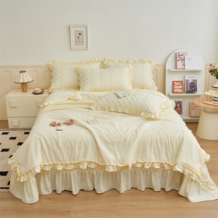 91家纺网 家纺一手货源 找家纺 （总）恒爱家纺 2025新款针织棉立体扶桑花夏被床盖四件套