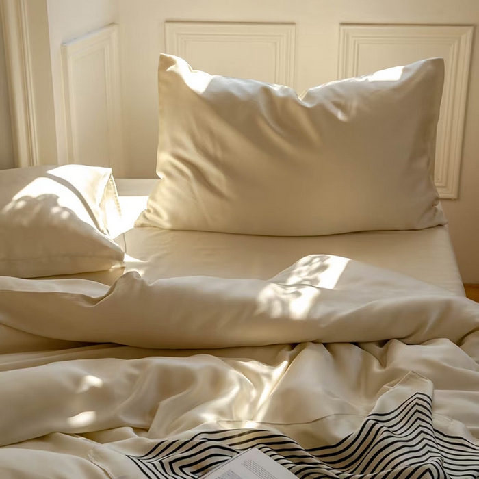 91家纺网 家纺一手货源 找家纺 未来家居 2025新款60S兰精天丝纯色四件套 极地白