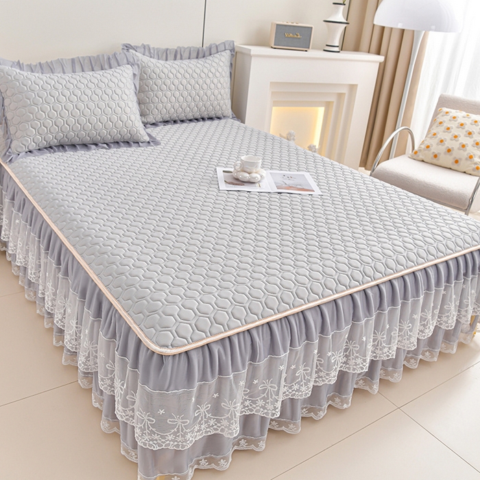 91家纺网 家纺一手货源 找家纺 民新家纺 2025新款凉感丝床裙乳胶凉席系列 唯美-经典灰