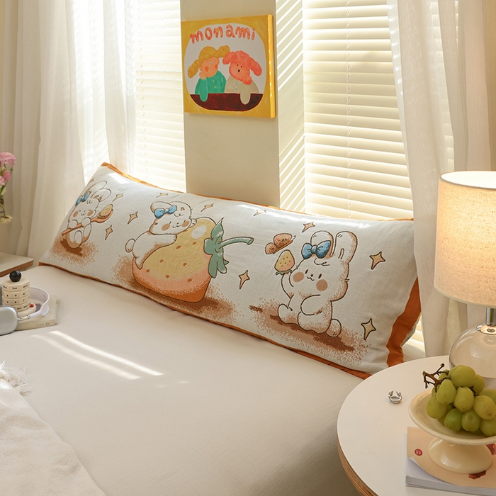 91家纺网 家纺一手货源 找家纺 雯雨2025新款A类卡通双人纱布枕套 草莓兔