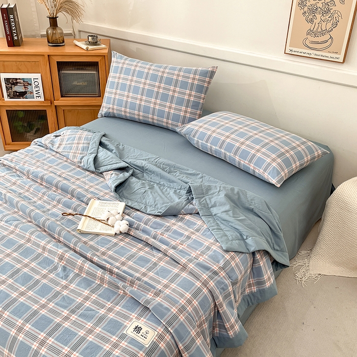 91家纺网 家纺一手货源 找家纺 鸣升家纺 2025新款100%里外全棉棉花夏被无印风全棉色织水洗棉夏凉被空调被夏被春秋被单人可机洗 初时兰