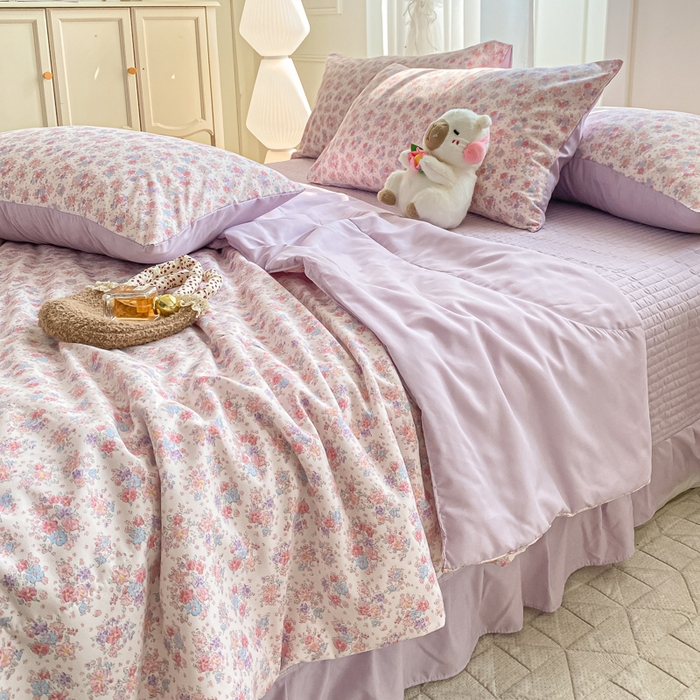 91家纺网 家纺一手货源 找家纺 一比一家纺 2025新款针织双层纱夏被床盖四件套单夏被单床盖单品 春天里