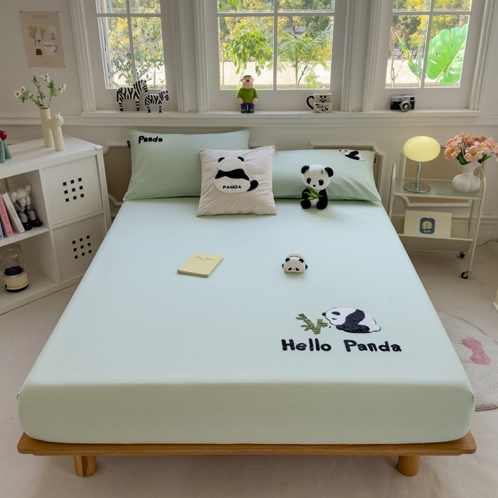 91家纺网 家纺一手货源 找家纺 席世家 2025春夏新款全棉纯棉老粗布印花床笠凉席席子 熊猫与竹