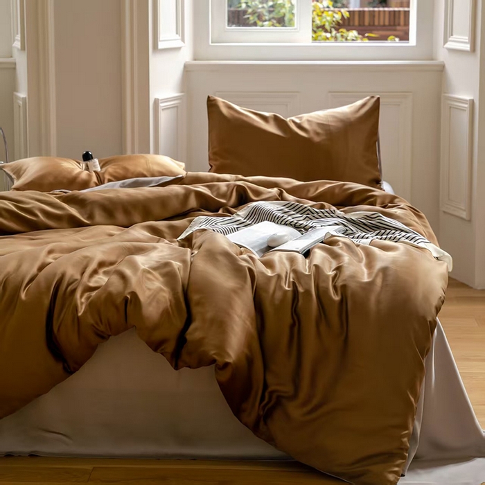 91家纺网 家纺一手货源 找家纺 未来家居 2025新款60S兰精天丝纯色四件套 敦煌色-曙光银