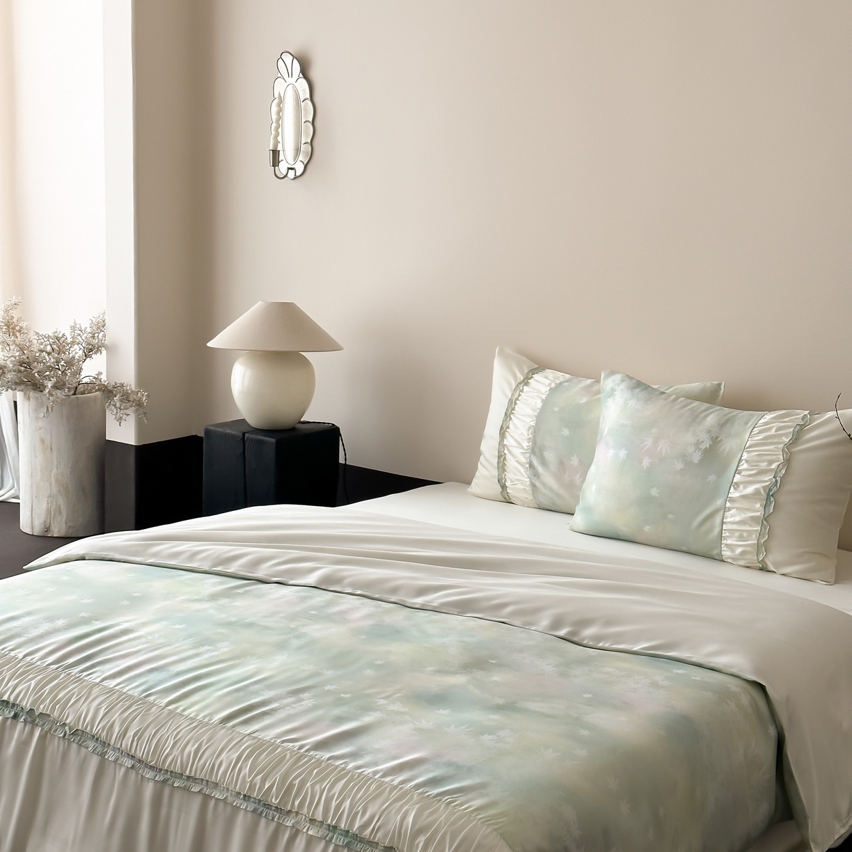 91家纺网 家纺一手货源 找家纺 （总）玉宇阁 2025春夏新款60S兰精天丝印花四件套-薇之白