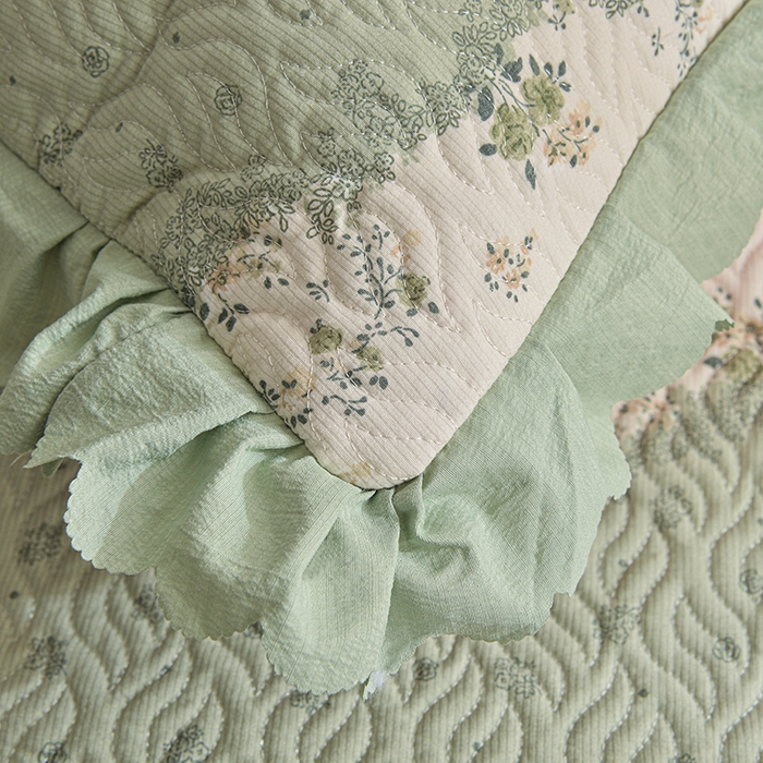 91家纺网 家纺一手货源 找家纺 梦柏 2025新款韩版双层纱夹棉绗缝床盖夏被四件套 林荫