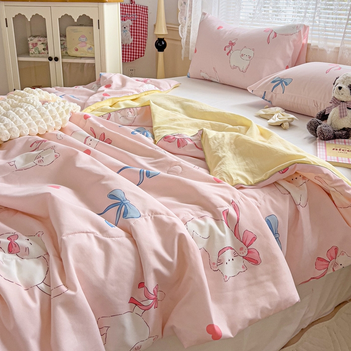 91家纺网 家纺一手货源 找家纺 2025春夏新款嵌绳款云柔水洗棉单夏被夏凉被空调被 嵌绳夏被-小蝴蝶结