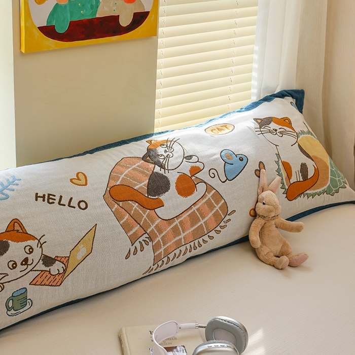 91家纺网 家纺一手货源 找家纺 雯雨2025新款A类卡通双人纱布枕套 慕斯猫