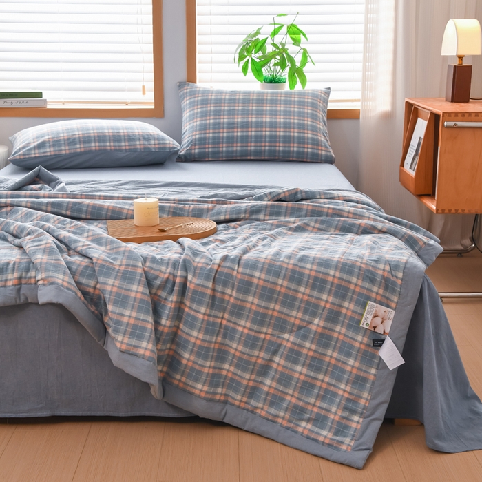 91家纺网 家纺一手货源 找家纺 圣尔雅家纺 2025新款里外全棉色织夏被新疆棉花被纯棉被子空调被夏凉被 蜜粉条格