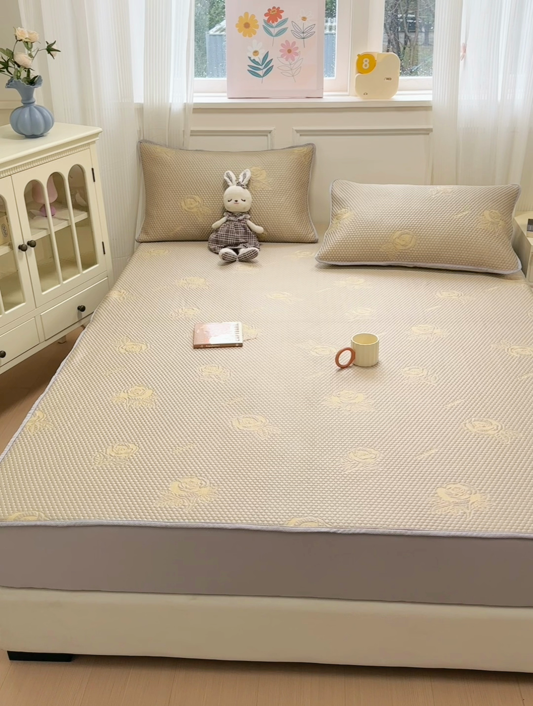 91家纺网 家纺一手货源 找家纺 金爱家 2025新款430克中分子豆豆席凉席席子 豆豆席-玫瑰香槟