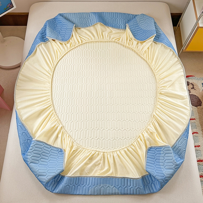 91家纺网 家纺一手货源 找家纺 金爱家 2025新款海绵宝宝乳胶凉席床笠款凉席席子 凉席床笠款-蓝蓝海绵宝宝