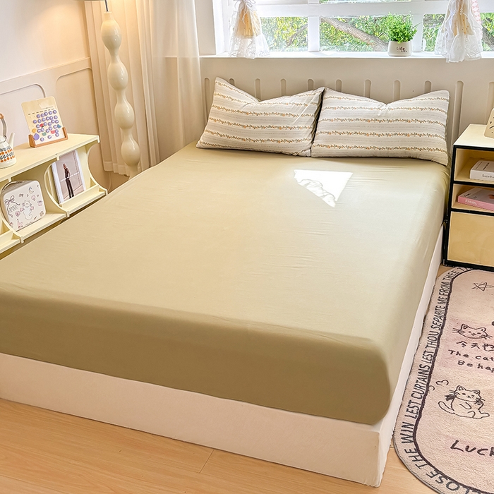 91家纺网 家纺一手货源 找家纺 玖明2025新款A类加厚柔软针织棉双层纱四件套 花叶细语-咖