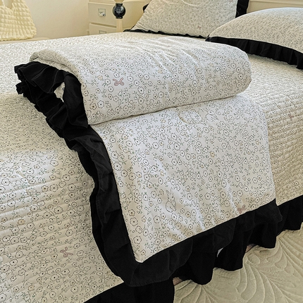 米莱家纺 2025新款A类赫本风针织双层纱夏被床盖四件套 安琪兔