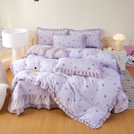 艺慕家纺 2025新款时尚印花针织棉床盖套件 蝶影