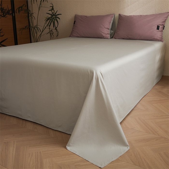 91家纺网 家纺一手货源 找家纺 启程2025新款全棉纯色双拼无印风四件套 香芋紫+绅士灰