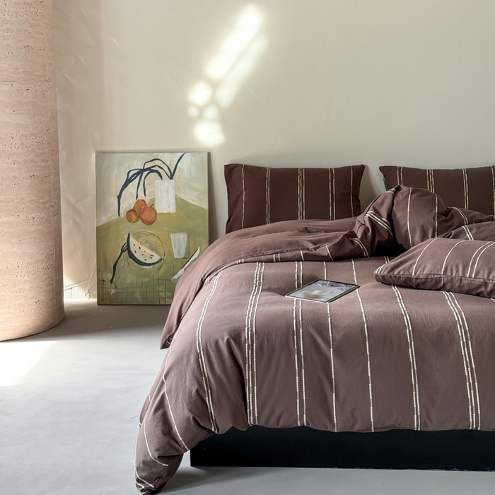 91家纺网 家纺一手货源 找家纺 山舍家居 2025新款全棉纯棉色织提花四件套-弗洛伦萨的落日 弗洛伦萨的落日-巧克力色