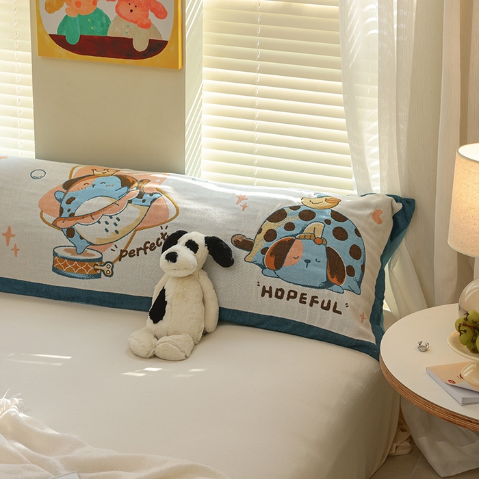 91家纺网 家纺一手货源 找家纺 雯雨2025新款A类卡通双人纱布枕套 好梦