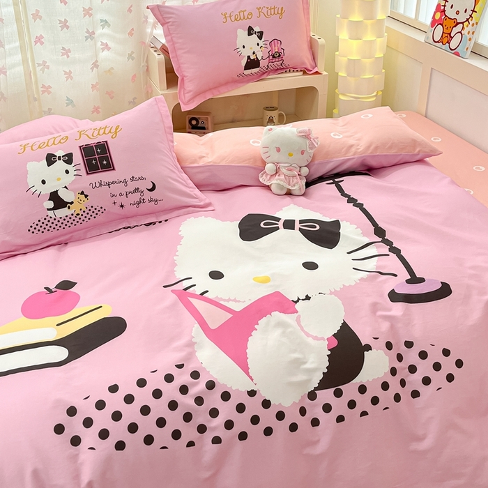 91家纺网 家纺一手货源 找家纺 博雅 2025新款三丽鸥全棉大版单枕套 学习KT猫