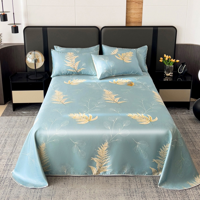 91家纺网 家纺一手货源 找家纺 纽缦家纺 2025新款印花冰丝防滑床单 初夏