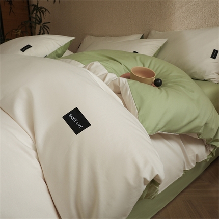 91家纺网 家纺一手货源 找家纺 （总）启程2025新款全棉纯色双拼无印风四件套