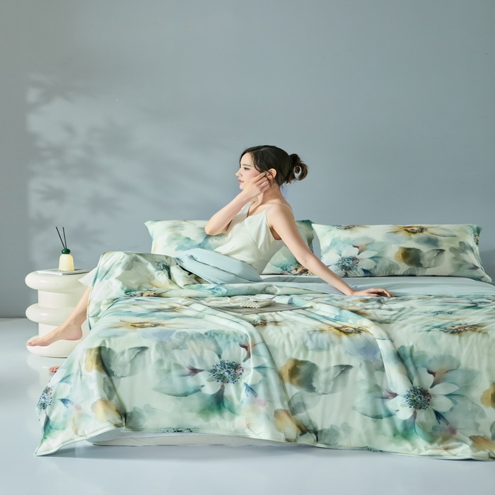 91家纺网 家纺一手货源 找家纺 2025春夏新款100%双面锦纶美式印花夏被凉感空调被 韵染