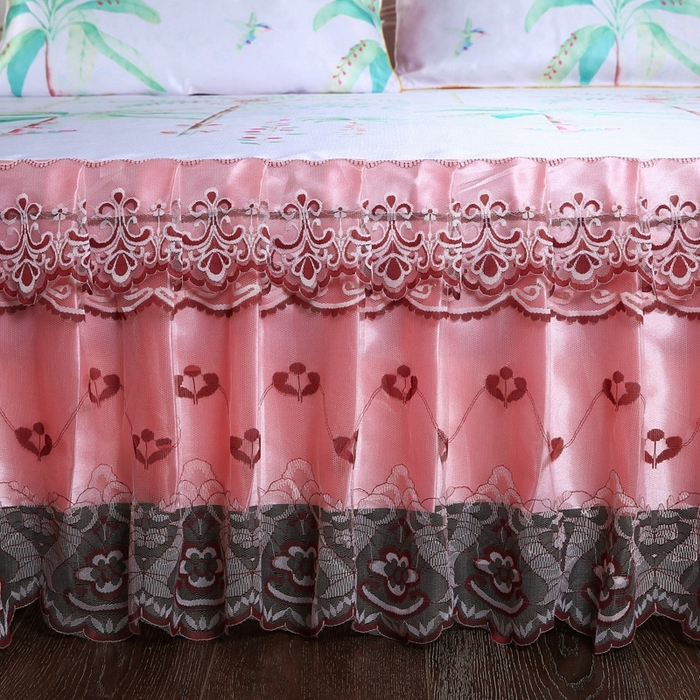 91家纺网 家纺一手货源 找家纺 情恒家纺2025新款床裙款冰丝布艺软凉席三件套 花间意-玉