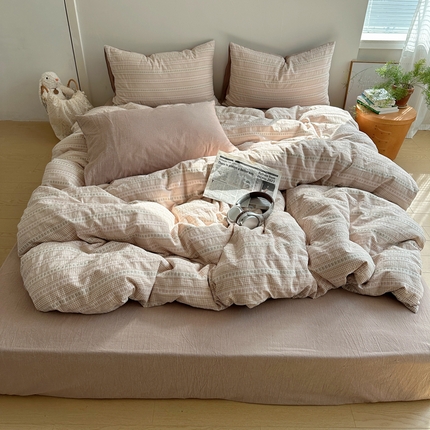 91家纺网 家纺一手货源 找家纺 蜜宿2025新款全棉纯棉色织提花四件套-复古花 复古花-咖