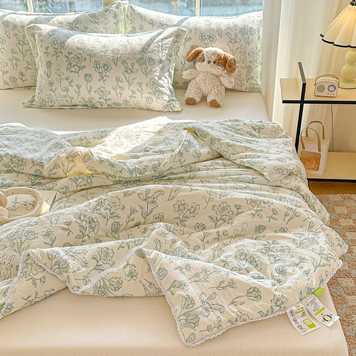 91家纺网 家纺一手货源 找家纺 2025新款双层皱皱纱水洗棉夏被夏凉被空调被可机洗空调被子被芯棉被 海岛森林