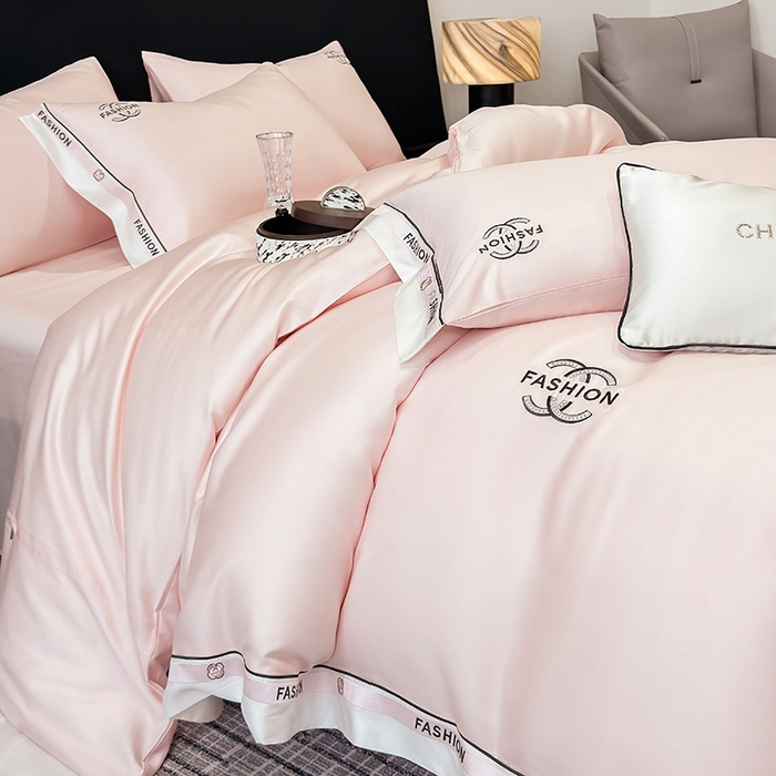 91家纺网 家纺一手货源 找家纺 （总）黄鹂鸟 2025新款A类100%莱赛尔天丝刺绣四件套-香奈系列【高档礼盒包装可提供买家秀 】