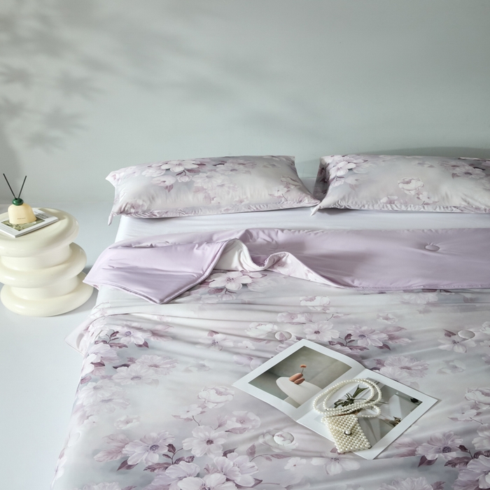 91家纺网 家纺一手货源 找家纺 2025春夏新款100%双面锦纶美式印花夏被凉感空调被 紫气东来