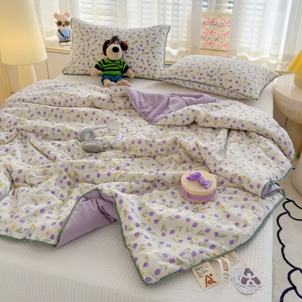 贝扬思 2025新款云感双层纱抗菌花边夏被 日落岛爱恋