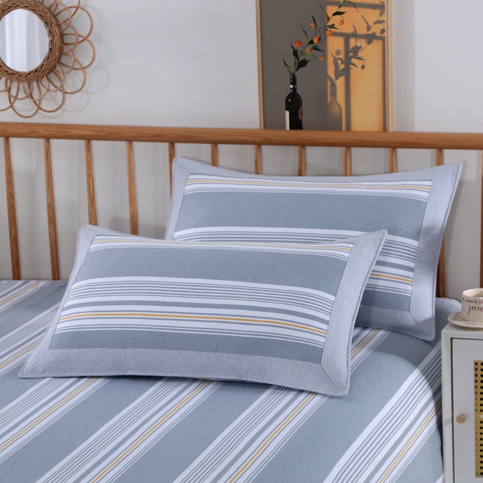 91家纺网 家纺一手货源 找家纺 恋尚羽 2025新款加厚纯棉老粗布凉席三件套 条纹 灰