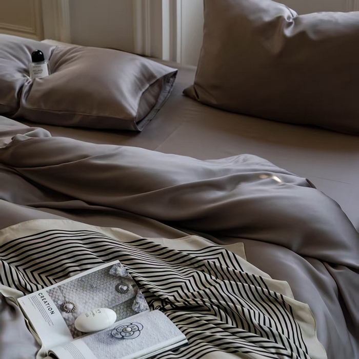 91家纺网 家纺一手货源 找家纺 未来家居 2025新款60S兰精天丝纯色四件套 岩石灰