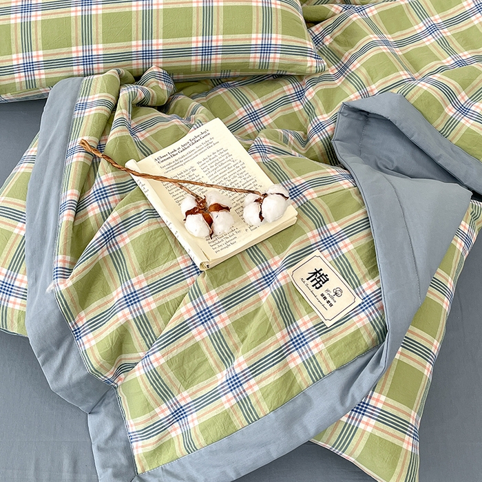 91家纺网 家纺一手货源 找家纺 鸣升家纺 2025新款100%里外全棉棉花夏被无印风全棉色织水洗棉夏凉被空调被夏被春秋被单人可机洗 初时绿