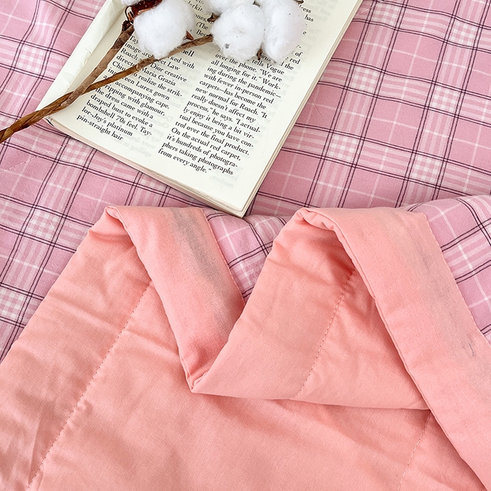 91家纺网 家纺一手货源 找家纺 鸣升家纺 2025新款100%里外全棉棉花夏被无印风全棉色织水洗棉夏凉被空调被夏被春秋被单人可机洗 格诺粉