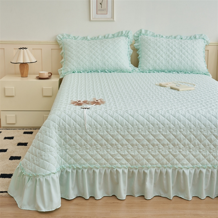 91家纺网 家纺一手货源 找家纺 恒爱家纺 2025新款针织棉立体扶桑花夏被床盖四件套 淡海蓝