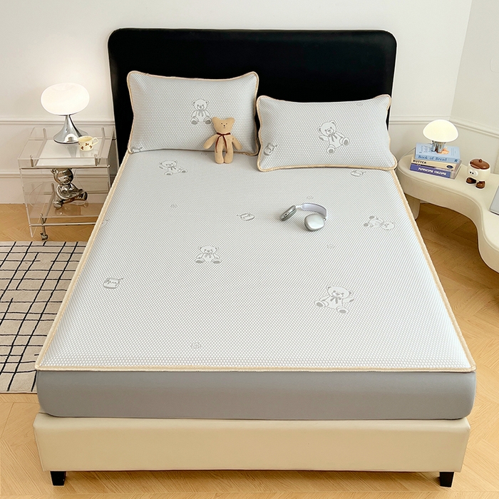 91家纺网 家纺一手货源 找家纺 梦舒羽 2025新款凉豆豆凉席-床笠款 凉豆豆-小熊灰