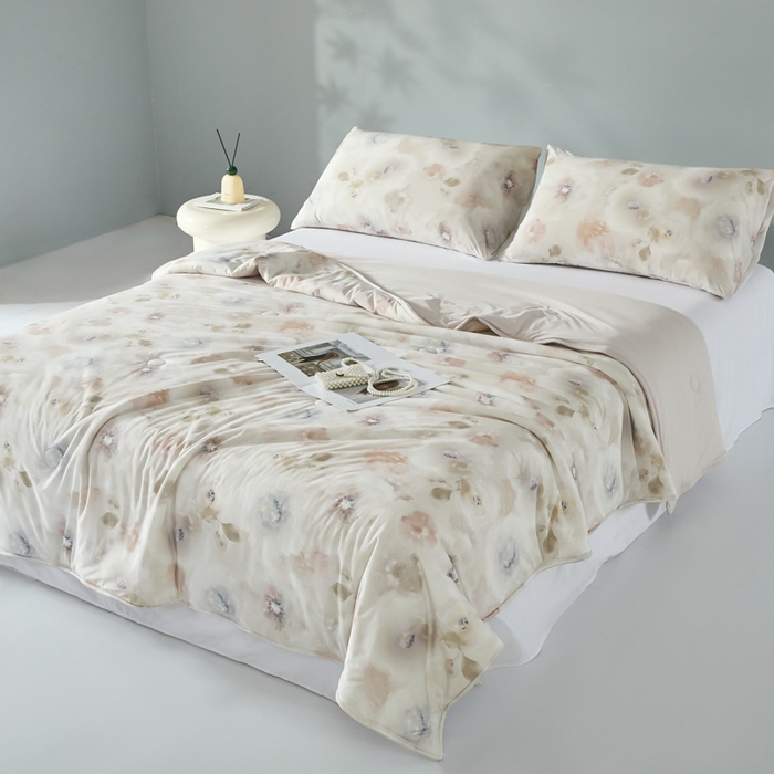 91家纺网 家纺一手货源 找家纺 2025春夏新款100%双面锦纶美式印花夏被凉感空调被 陌上花开