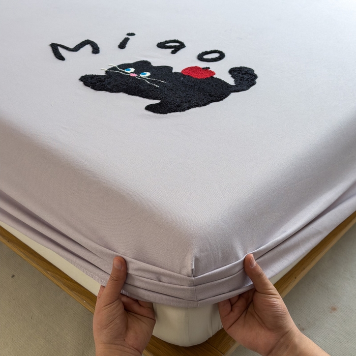 91家纺网 家纺一手货源 找家纺 席世家 2025春夏新款全棉纯棉老粗布印花床笠凉席席子 小懒猫