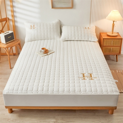 恒爱家纺 2025新款H系列全棉色织水洗棉床笠 奶白