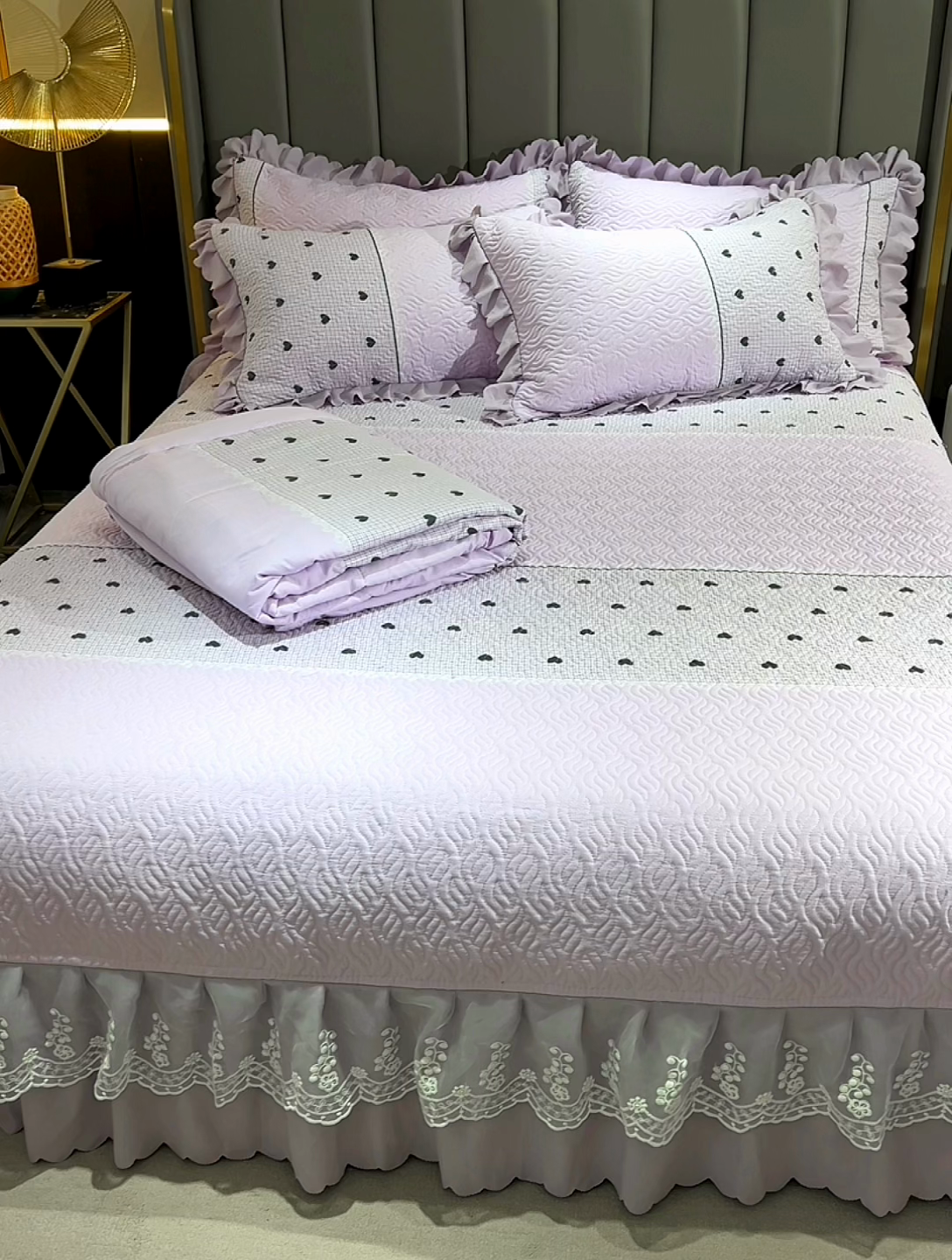 91家纺网 家纺一手货源 找家纺 （总）梦柏 2025新款韩版双层纱夹棉绗缝床盖夏被四件套