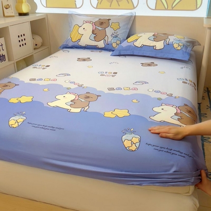 浩诚2025新款卡皮巴拉原创IP全棉大版单床笠单枕套-有作品登记证书 旋转巴拉