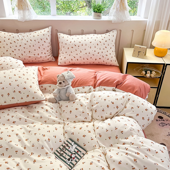 91家纺网 家纺一手货源 找家纺 玖明2025新款A类加厚柔软针织棉双层纱四件套 果香满园