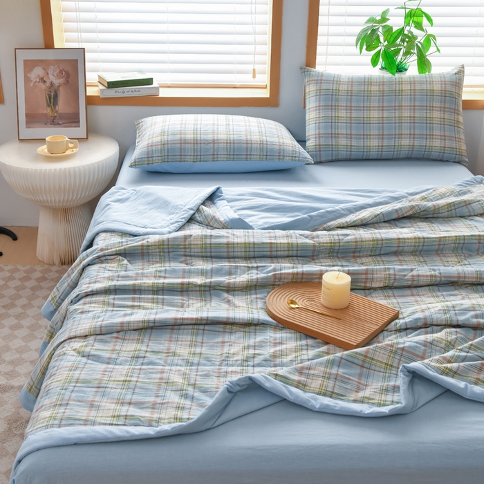 91家纺网 家纺一手货源 找家纺 圣尔雅家纺 2025新款里外全棉色织夏被新疆棉花被纯棉被子空调被夏凉被 丁香条格