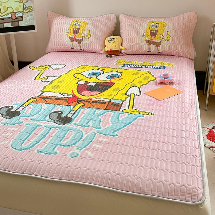 91家纺网 家纺一手货源 找家纺 （总）金爱家 2025新款海绵宝宝乳胶凉席床笠款凉席席子