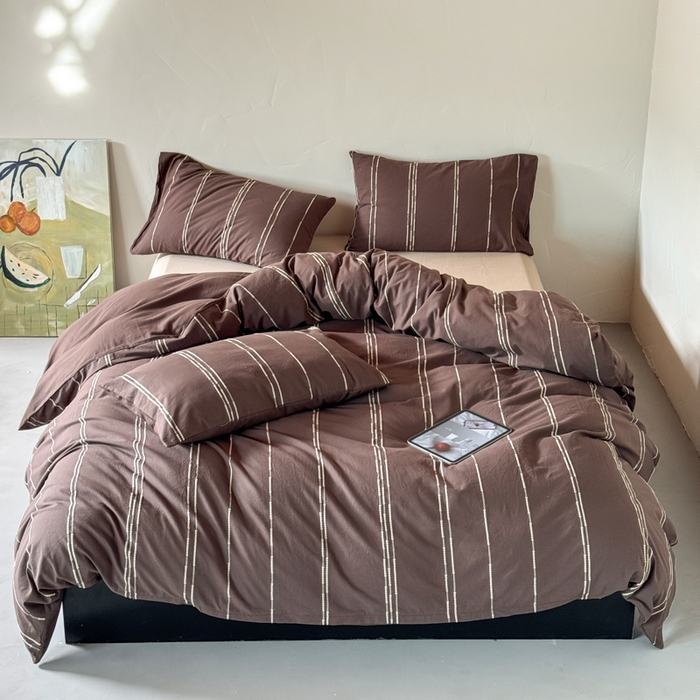 91家纺网 家纺一手货源 找家纺 山舍家居 2025新款全棉纯棉色织提花四件套-弗洛伦萨的落日 弗洛伦萨的落日-巧克力色