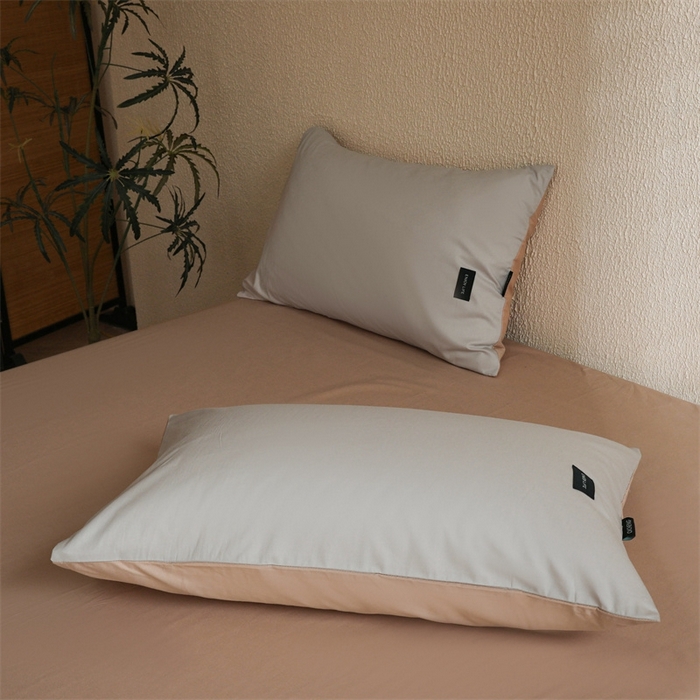 91家纺网 家纺一手货源 找家纺 启程2025新款全棉纯色双拼无印风四件套 绅士灰+杏仁